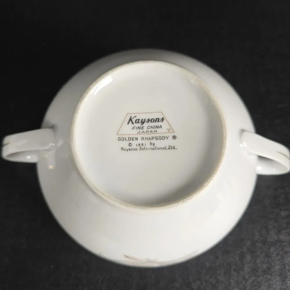 Kaysons Fine China Japan Golden Rhapsody 1961 Cream and Lidded Sugar Bowl MCM